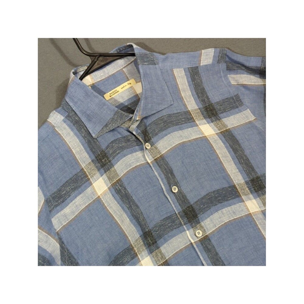 Maurizio Baldassari Shirt Mens XL Blue Linen Long Sleeve Button Up Made In Italy